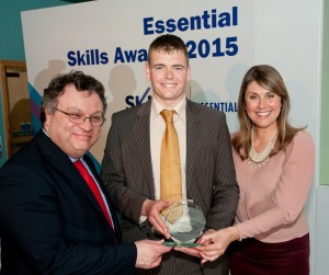 Minister for Employment and Learning, Dr Stephen Farry, Co Down Winner, Matthew Cunningham and Compere Sarah Travers