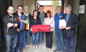 Mark McLoughlin, John McCaul and Eugene Tinnelly of Sinn Féin Republican Youth with MP Mickey Brady, MLAs Megan Fearon and Conor Murphy and Councillor Valarie Harte are encouraging people to come out and support the group’s sit out in aid of the Simon Community on Thursday