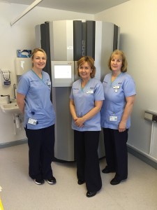The new phototherapy cabinet: Staff nurses - Joanne Boyd, Maread Gates and Pamela Campbell standing alongside the new equipment