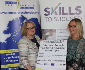 Pictured are Gillian McPherson, Manager of Armagh Jobs and Benefits office in DEL's Employment Service, and Dympna Boyle, Coordinator of the EURES IE/NI Cross Border Partnership