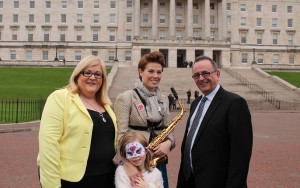 Dominic Bradley MLA and Karen McKevitt MLA attending the Arts Rally against Cuts at Stormont