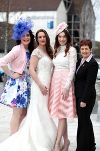 Pictured are: models Jenny, Laura and Kelly wearing outfits from Quiz and Exhibit and headpieces from Chic Newry. Also pictured is Teresa Clerkin, Buttercrane Centre Management