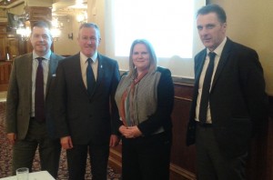 The Business Rates meeting panel, Sinn Féin Newry MLA Conor Murphy, Marie Ward of Newry Mourne and Down Council, Glyn Roberts, Chief Executive of NIIRTA and Brian McClure, Head of the Rating Policy Division of the Department of Finance and Personnel